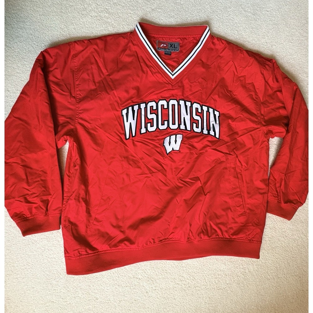 Wisconsin Badgers Embroidered Side Zip Pullover Windbreaker Jacket NCAA Y2K